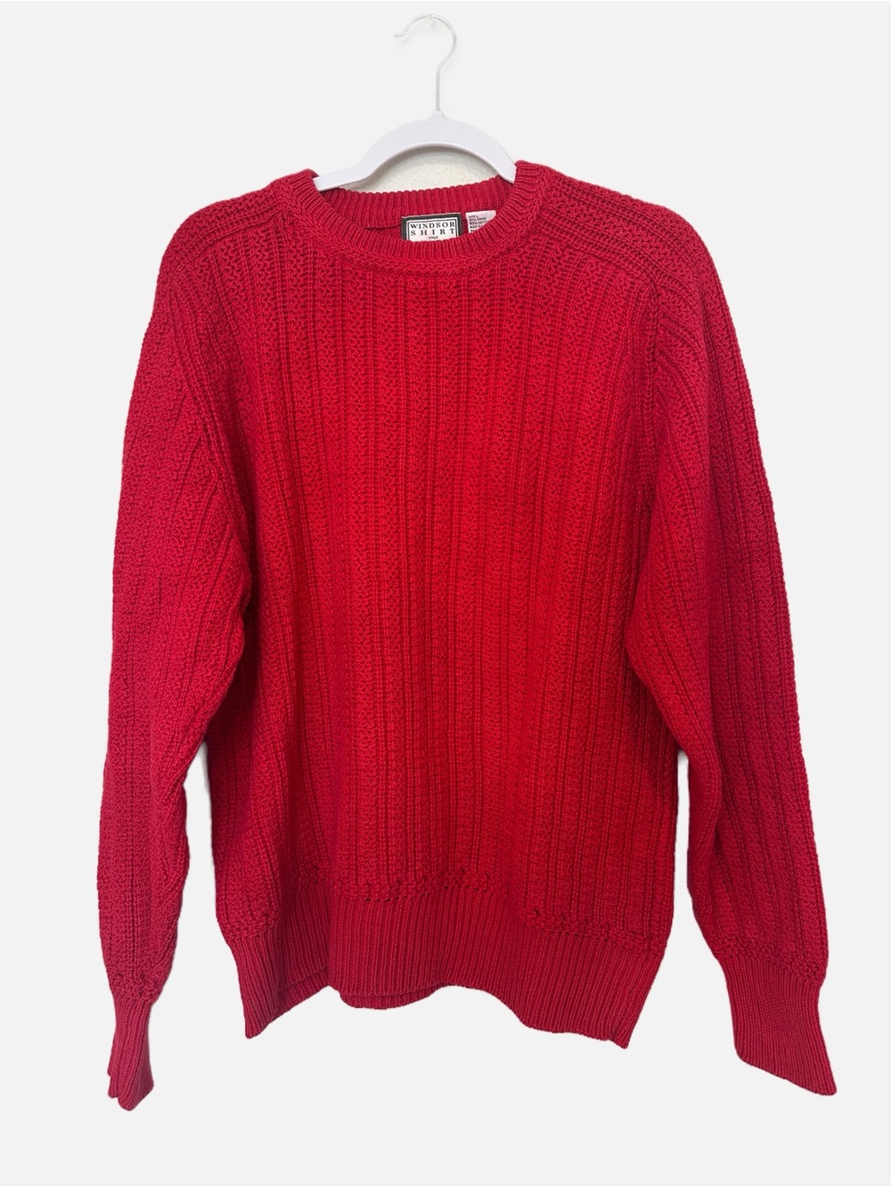 Windsor Shirt Company Red Cable-Knit Crewneck Sweater Vintage